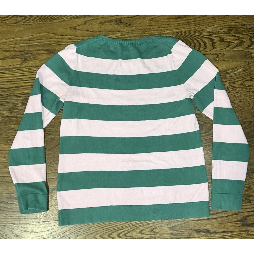 J.CREW Women's Striped Crewneck Cotton Knit Pullover Sweater Green Pink M - Picture 3 of 4